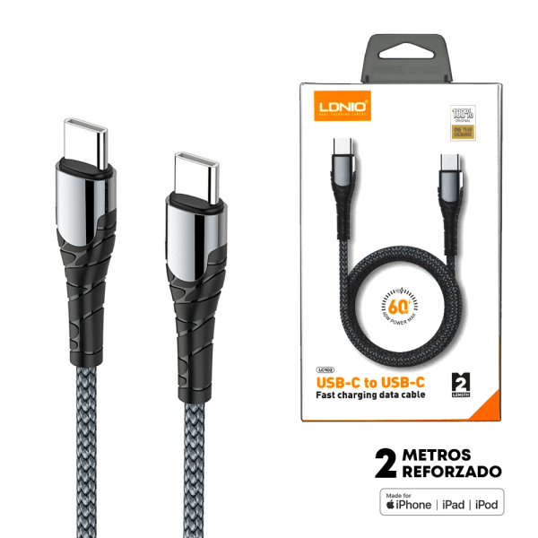 Cable Tipo C a Tipo C Conector 2 Metros 65W Ldnio